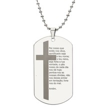 Lord&#39;s Prayer Portuguese Pai Nosso Engraved Dog Tag Bible Necklace  Stainless S - £37.62 GBP+