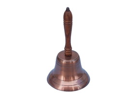 Antique Copper Hand Bell with Wood Handle 11&quot;&quot; - £57.49 GBP
