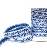 3/8&quot; 1cm wide - 5-20 yds Rhomb Blue Tone Woven Jacquard Ribbon L526 - $5.99+