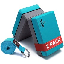 Yoga Blocks 2 Pack With Strap, High Density Eva Foam Yoga Block And Yoga... - £28.30 GBP