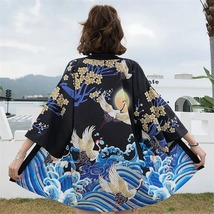 Crane print cardigan jacket women&#39;s kimono sun protection cloak, type 18 - $35.99