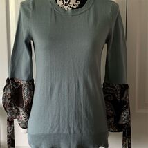 LOFT Women's Blue Paisley Bell Sleeve Pullover Sweater Size S Petite - $14.85