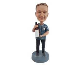 Custom Bobblehead Happy dude wearing nice clothes holding huge bottle of champag - £71.14 GBP