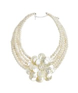 White Mother of Pearl Flower with Pearl Beaded Necklace - £67.60 GBP