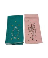 Vintage Embroidered Linen Tea Towels Pink Green Floral Hand Embroidery S... - $17.10