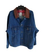 Marlboro Country Store Vintage Denim Leather Collar Jeans Jacket Sz XL EUC - £77.84 GBP