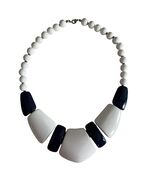 Vintage Navy Blue &amp; White Statement Necklace Chunky Beaded Geometric Bib... - $21.60