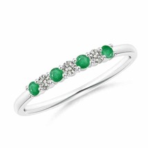 Half Eternity 7-Stone Emerald and Diamond Wedding Band in 14K White Gold Size 5 - £370.43 GBP