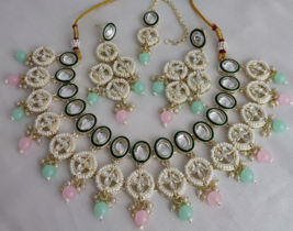 Indian Bollywood Style Kundan Gold Plated Necklace Multicolor Jewelry Set - £22.35 GBP