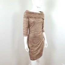Kay Unger Brown Knit Dress Cowl Neck Neutral Bodycon Sz 4 - $37.99