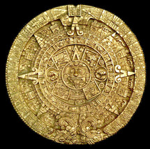 Aztec Maya Calendar sculpture 13&quot; (gold finish) Replica Reproduction - £46.63 GBP