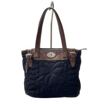 FOSSIL Women&#39;s Key-Per Quilted Black Tote Bag Leather Trim &amp; Polka Dot L... - $35.99