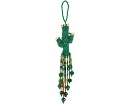 Green Floral Cactus Hanging Figurine Ornament Czech Glass Seed Bead Frin... - $19.79