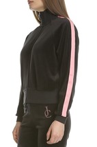 Juicy Couture Track Jacket Black Velvet Crop Zip Up Crystal Embroidered ... - $55.20