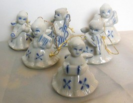 Set of 6 Musical Angels Ceramic 2.25&quot; Hand Painted Blue Decorations - £18.98 GBP