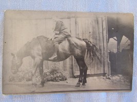 Vintage Lady On Horse Photo Postcard Barn Blacksmith Rural Unposted - $7.96