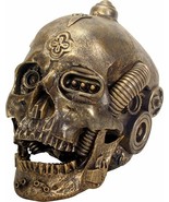 Ebros 6.5 Inch Gold Colored Open Mouthed Machine Skull Head Figurine Decor - $48.88 CAD