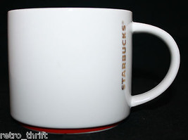 Starbucks Coffee 2012 Large 16fl oz  Coffee Tea Mug Cup White Gold Logo Red - $25.31