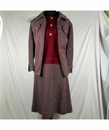 Vintage 50s 2 Piece Dress Set Burgundy Button Front Dress Tweed Jacket O... - $54.99 CAD