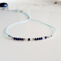 Cord silver lapis lazuli moonstone bracelet,thin silk jewelry,skinny crystal bra - £14.18 GBP