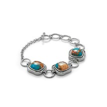Cushion Cut Spiny Oyster &amp; Turquoise Toggle Bracelet 925 Silver Wrist Ch... - £283.18 GBP