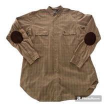 Ralph Lauren Shirt Mens Large Tall Brown Plaid Elbow Patch Classic Fit A... - $29.58