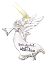 Spoontiques Pewter Angel Ornament - Imprinted  &quot;Bless and Protect Matthew&quot;  - £7.85 GBP