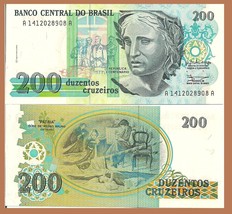 Brazil P229, 200 Cruzeiros, Patria flag making painting by Pedro Grund, ... - $1.88