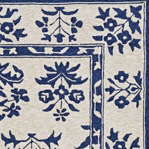 3&#39;X5&#39; Sand Blue Hand Hooked Uv Treated Traditional Floral Design Indoor Outdoor  - £142.85 GBP