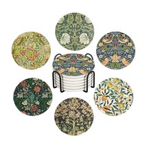 Coasters For Drinks Set Of 6,William Morris Floral Pattern Absorbent Cer... - £26.74 GBP