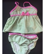 CHILDRENS PLACE Toddler Girls Green &amp; Pink Polka Dot Tankini Swimsuit Pi... - €8,27 EUR