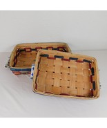 2 Woven Woodchip Casserole Baskets Patriotic America Star Handles Rectan... - £19.09 GBP