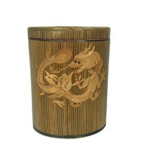 Vintage Chinese Oval Dragon Covered Box Wooden Bark Paper Regional Folk Art U15 - £40.06 GBP