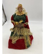 Vtg  Victorian Christmas Angel Tree Topper Red Green, And Gold Velvet Dr... - £15.72 GBP