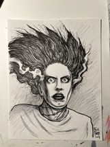 Bride Of Frankenstein One Of A Kind Horror Original drawing By Frank Forte RARE - £69.89 GBP