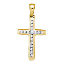 10kt Yellow Gold Womens Round Diamond Small Cross Pendant 1/8 Cttw - £169.31 GBP