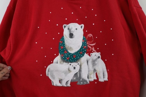 Vintage 90s Orvis Womens Medium Faded Christmas Polar Bear Sweatshirt Red USA Item image 4