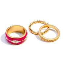 Western Aztec Enameled Ring Set Fuchsia Gold Size 7 - £14.24 GBP