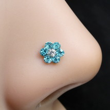 Traditional Indian silver Plated Blue white crystal Piercing Nose stud push pin - £10.85 GBP