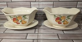 Vintage Telaflora Gift Autumn Fruits Gravy Boat with Attached Saucer Lot of Two - £15.86 GBP