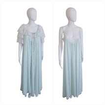 Vintage Miss Elaine Long Nightgown Peignoir Robe Set S USA mint Green - £38.70 GBP