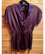 EUC DAISY FUENTES WOMENS TOP Blouse Purple Amethyst Shiny Dressy Satiny ... - $14.84