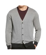 New Perry Ellis Men&#39;s Windowpane Print Sweater Cardigan Smoked Heather S... - $67.22 CAD