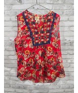 Fig and Flower Anthropologie Women&#39;s M Top Sleeveless Semi-Sheer Red Floral - $38.29 CAD