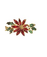 Vintage Poinsettia Enamel Gold Tone Christmas Brooch Pin Womens Costume ... - $27.63 CAD