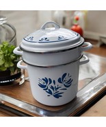 VINTAGE Pfaltzgraff Yorktowne Enamel Stock Pot &amp; Steamer 8 Quart Ivory &amp;... - $94.85