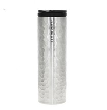 Starbucks Silver Troy Hammered Skinny Stainless Steel Coffee Tumbler 16 OZ - $90.09