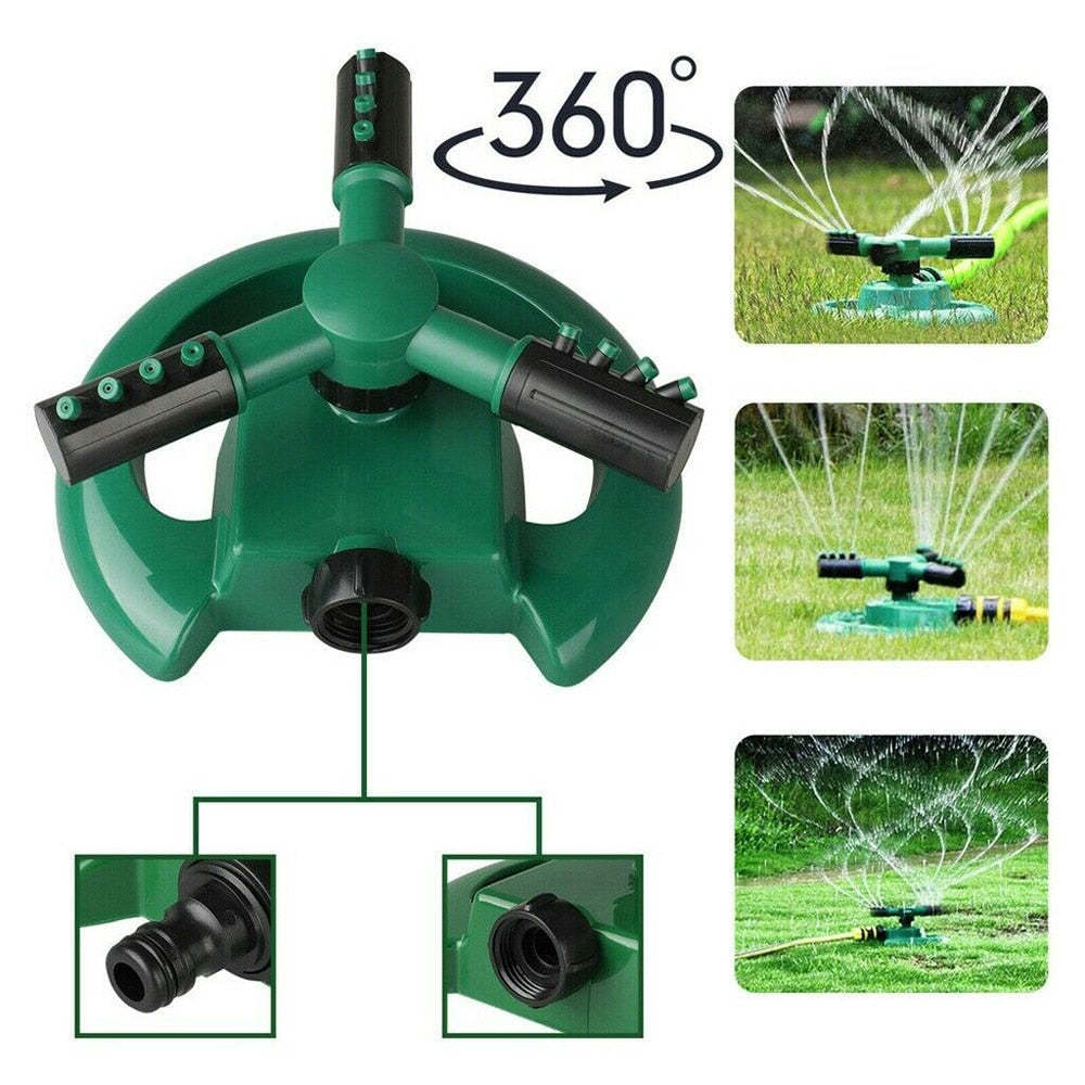 Garden Sprinkler Automatic Watering Grass Lawn 360 Degree Rotating 3 Arms Nozzle