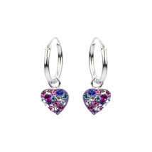 925 Silver Hoop Earrings Heart Pendant with Crystals - £12.80 GBP