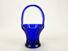 Small Glass Bride&#39;s Basket, Cobalt Blue, Wicker Weave Textured, Sawtooth... - $19.55